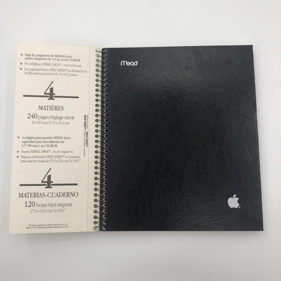 Vtg Apple Computer Spiral Bound Notebook Insert Info Sheet Black Mead 4 Subject - Picture 3 of 13